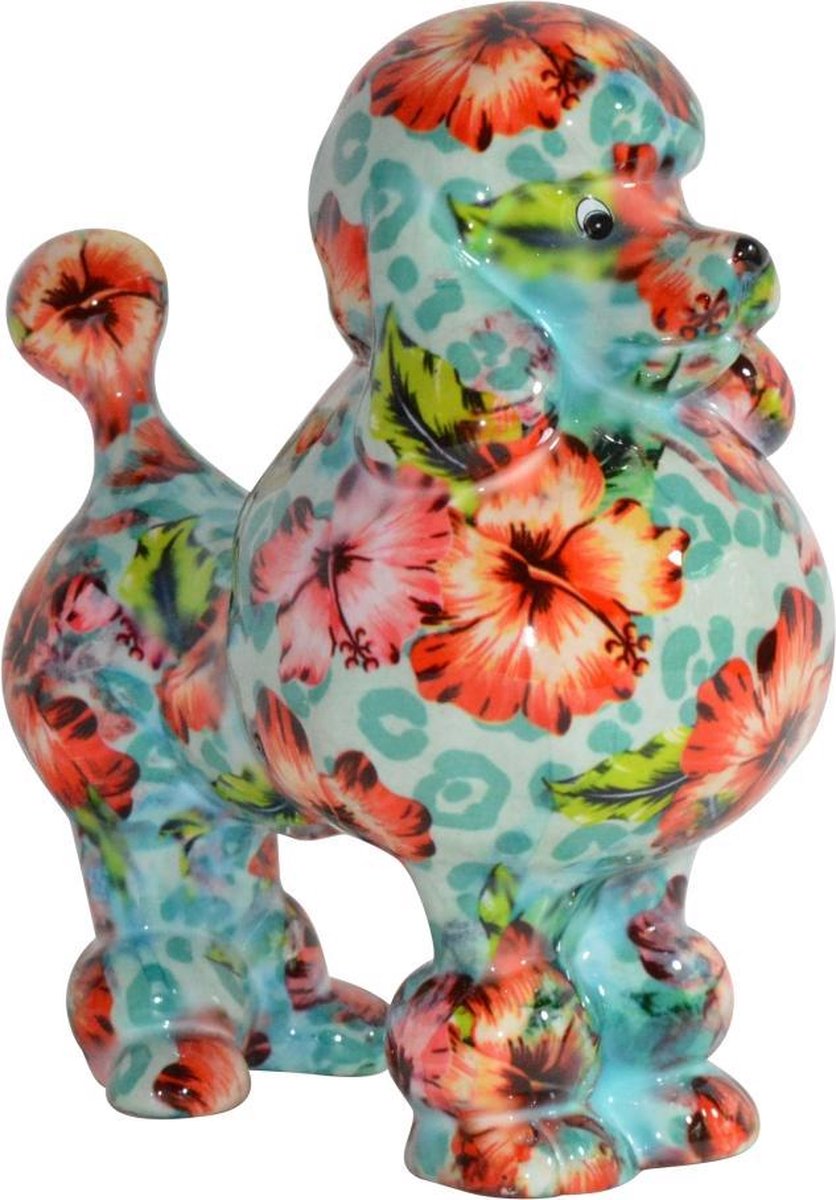 Pomme Pidou Poodle Paris spaarpot | Poedel - Blauw met bloemen